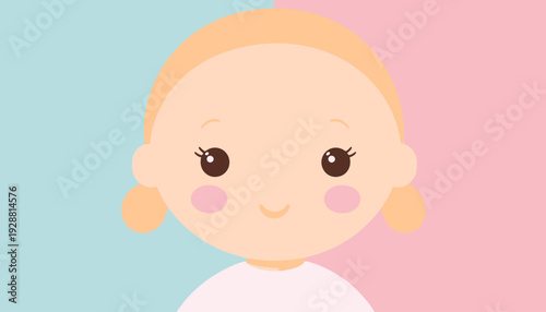 Cute Baby Face Cartoon Illustration on Split Background