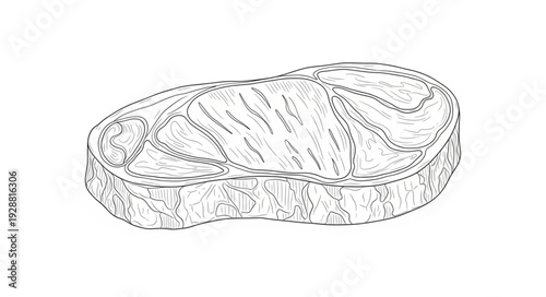 Sketch of a raw steak with grill marks and marbling.