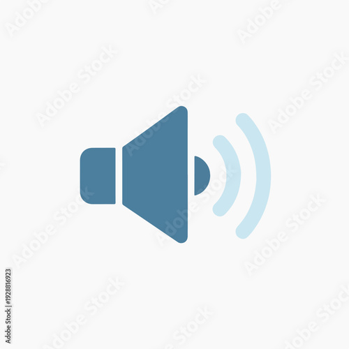 A blue speaker icon emitting sound waves on a white background