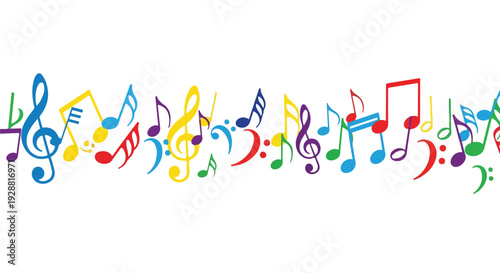 A border design with colorful musical notes scattered