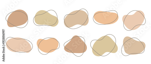 Beige organic shape box set. Irregular liquid frame collection. Abstract amoeba blobs, blotches, drops, stains bundle. Vector outline border design templates for label, sticker, banner, poster, flyer