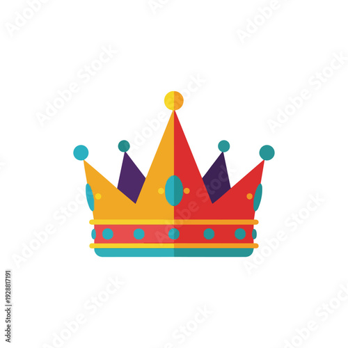 A brightly colored crown illustration in a flat, cartoon-like design