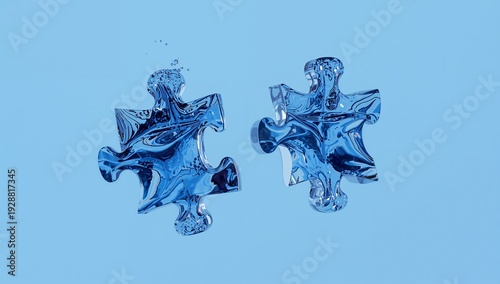 Liquid Puzzle Pieces Floating for a Synergy Concept