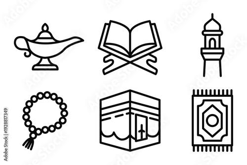 islamic arabic line icon collections