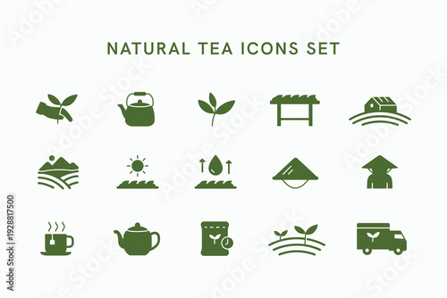 Nature tea icons set fill style vector illustration. Collections of tea leaf and matcha icon. Food farming symbol logo