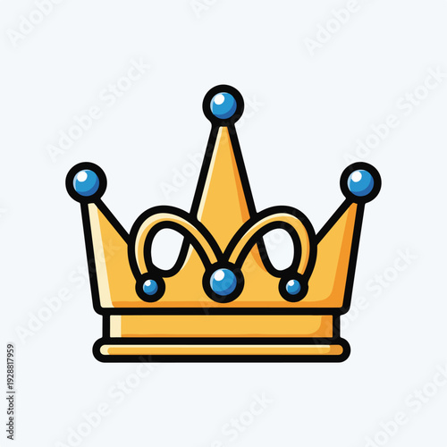 A cartoon crown with blue jewels and a gold color scheme