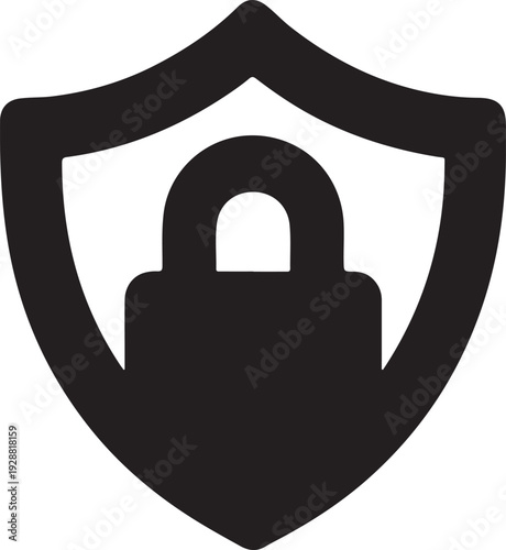 Minimal Black Shield Lock Icon Silhouette Vector for Cybersecurity Data Protection Privacy Technology Branding and Secure Network Design