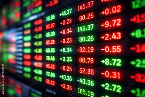 Stock Market Board Displaying Price Changes in Red and Green