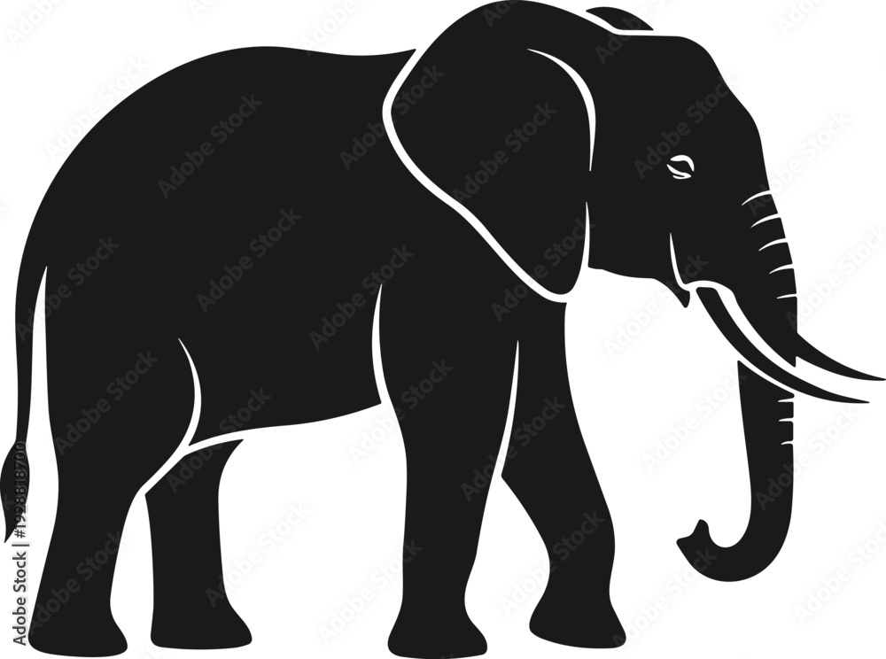 Fototapeta premium Elephant vector illustration, standing silhouette artwork, wildlife nature design, decorative animal clipart, rustic inspired graphic emblem