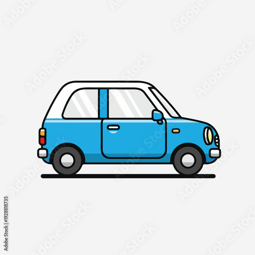 A cartoon illustration of a small, compact, two-door vehicle