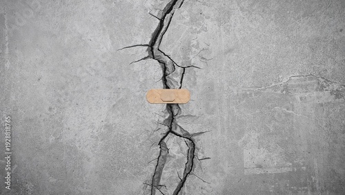 Bandage on Cracked Wall Symbolizing a Temporary, Inadequate Fix