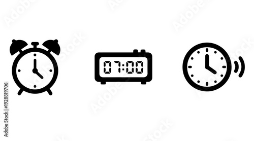Alarm Clock Icon Vector – Time Management and Wake Up Clock Illustration, Classic Bell Alarm Symbol, Minimal Outline Timepiece Icon for UI, App, Web and Print Design