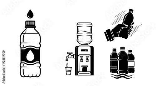 Hotel Bottled Water Icon Vector – Complimentary Drinking Water Bottle Illustration, Hospitality Room Amenity Symbol, Minimal Outline Beverage Icon for UI, App, Web and Print Design