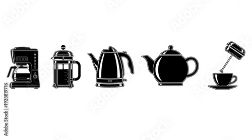 Coffee & Tea Maker Vector Icon – Hot Beverage Machine Illustration, Electric Coffee Brewer and Tea Maker Appliance Symbol, Modern Kitchen Equipment Outline Icon for UI, App, Web and Print