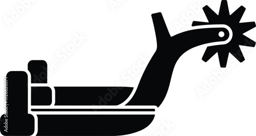 Cowboy spur vector illustration, stylized boot silhouette artwork, western equestrian design, decorative rustic clipart, traditional gear emblem