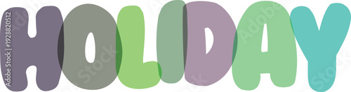 Holiday text graphic featuring overlapping muted green and purple bubble letters for seasonal celebrations and events