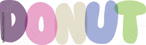 Playful word donut in soft pastel colors with shadow overlay on transparent background, sweet treat typography