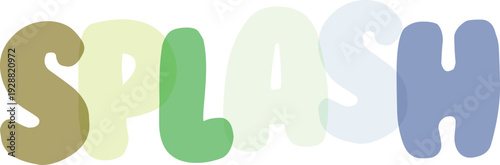 Splash word lettering with colorful overlapping bubble font characters for summer projects on transparent grid background