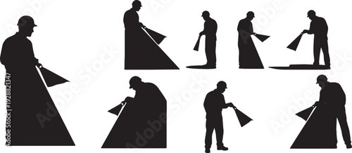 Black Solid Mechanic With Flashlight Silhouettes Set of Six on White Background