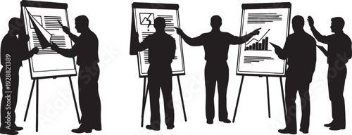 Black Solid Flipchart Meeting Silhouettes Set of Six on White Background