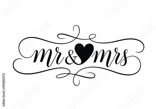 A elegant wedding logo with Mr and Mrs written in cursive on a black background
