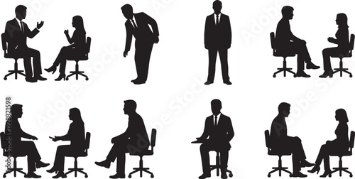 Black Solid Future Career Aspirations Response Silhouettes Set of Six on White Background