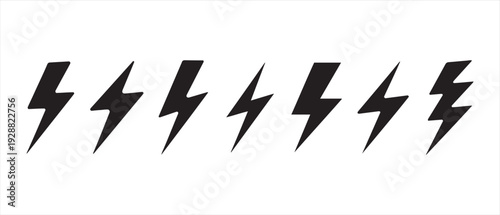 Collection of Black Lightning Bolt Icons. on White Background, Symbolizing Energy, Power, and Speed.