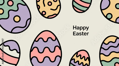 Colorful easter eggs with happy easter text on beige background festive holiday illustration