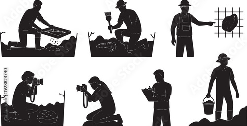 Archaeological Dig Site Team Silhouettes in the Jungle