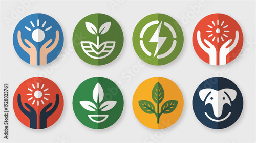Eco friendly living icons set with sustainable symbols for green energy nature conservation and environmental protection concepts