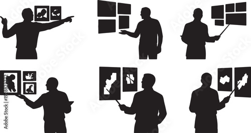 Black Solid Art Curator Silhouettes Set of Six on White Background