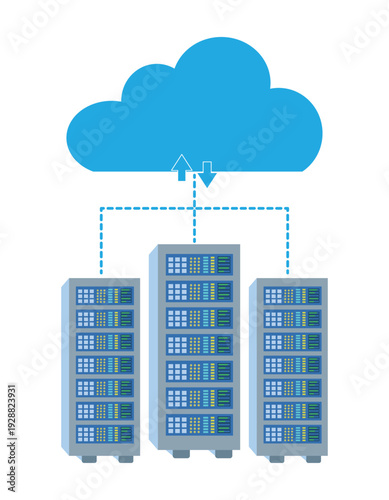Cloud Server Rack Data Center Hosting Network Infrastructure Flat Glyph Outline Icon Set Vector. 