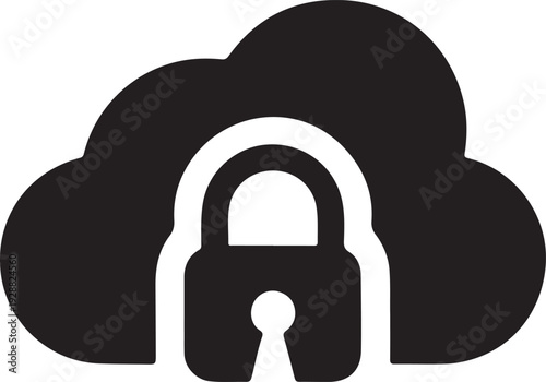 Minimal Black Cloud Lock Icon Silhouette Vector for Secure Data Storage Network Protection and Cybersecurity Technology Branding