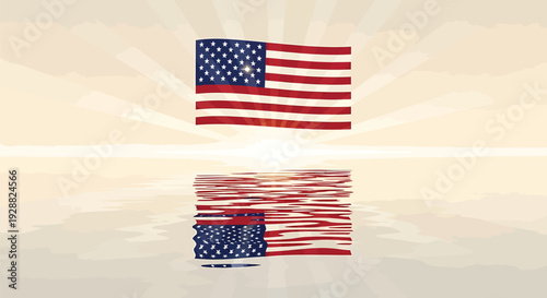 American flag vector illustration with reflection