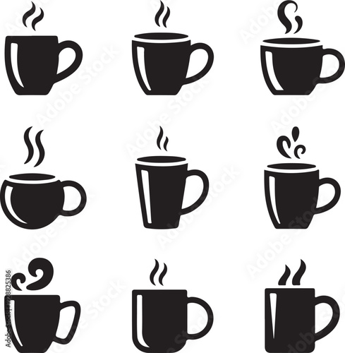 Set of coffee cup icons isolated on transparent background