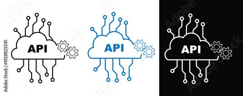 Application programming interface API cloud integration technology icon for software development and system automation vector illustration.