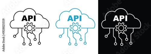 Cloud API Circuit Gear Application Programming Interface Cloud Computing Outline Flat Glyph Icon Set Vector.
