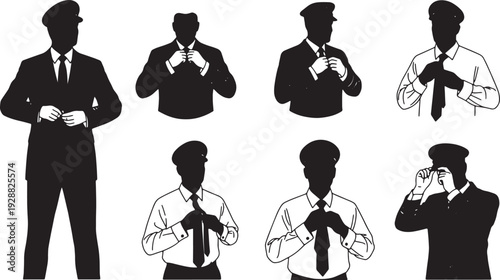 Black Solid Captain Buttoning Jacket Attire Set of Six