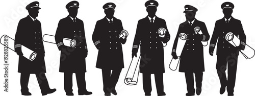 Black Solid Captain Carrying Rolled Charts Set of Six