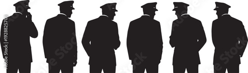 Black Solid Captain Looking Back Behind Set of Six