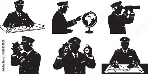 Black Solid Captain Measuring Chart Dividers Set of Six