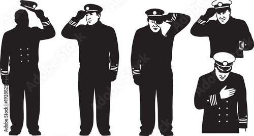 Black Solid Captain Removing Hat Respect Set of Six