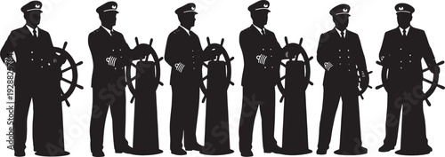 Black Solid Ship Captain Steering Wheel Poses Set of Six