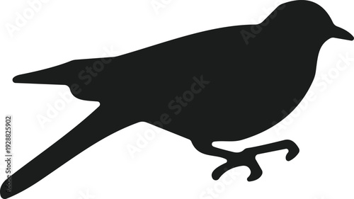 Stylized bird silhouette in profile view, black wildlife illustration, minimal nature vector design, streamlined avian icon
