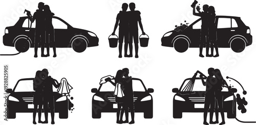 Black Solid Car Wash Chore Hugs Set of Six on White Background