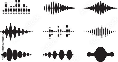 Collection of sound wave and equalizer graphics on transparent background