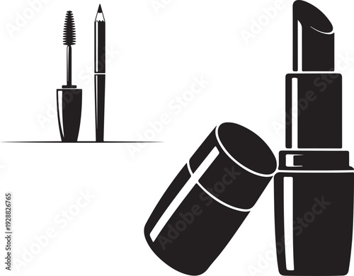 Cosmetic silhouettes featuring lipstick mascara and eyeliner pencil
