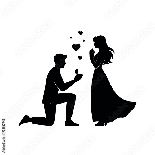 Romantic proposal moment with man on one knee offering ring to surprised woman