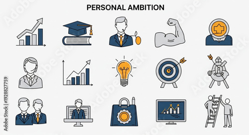 Personal Ambition Business Goals Success Icons Set.