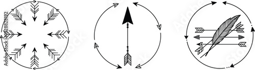 Circular vector field diagrams with arrows, physics illustration design showing converging rotational and complex directional forces artwork